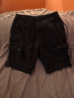 Aeropostale Black Cargo Shorts with Button-Flap Pockets